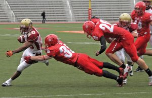 Edem Nyamadi and the Stingers offence ran wild on McGill. Nyamadi had 53 yards rushing on just six carries. Photo by Navneet Pall