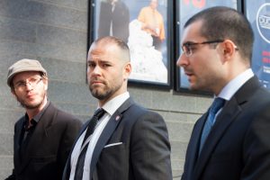 MONTREAL, QUE: SEPT. 21 2015 -- (From left to right) Tom Henheffer, Executive Director of CJFE, Simon Van Vliet , President of AJIQ, and Matt D’Amours talking during the press conference on police violence against journalist at Montr eal, on Monday, Sept., 2015. Photo by Marie-Pierre Savard.