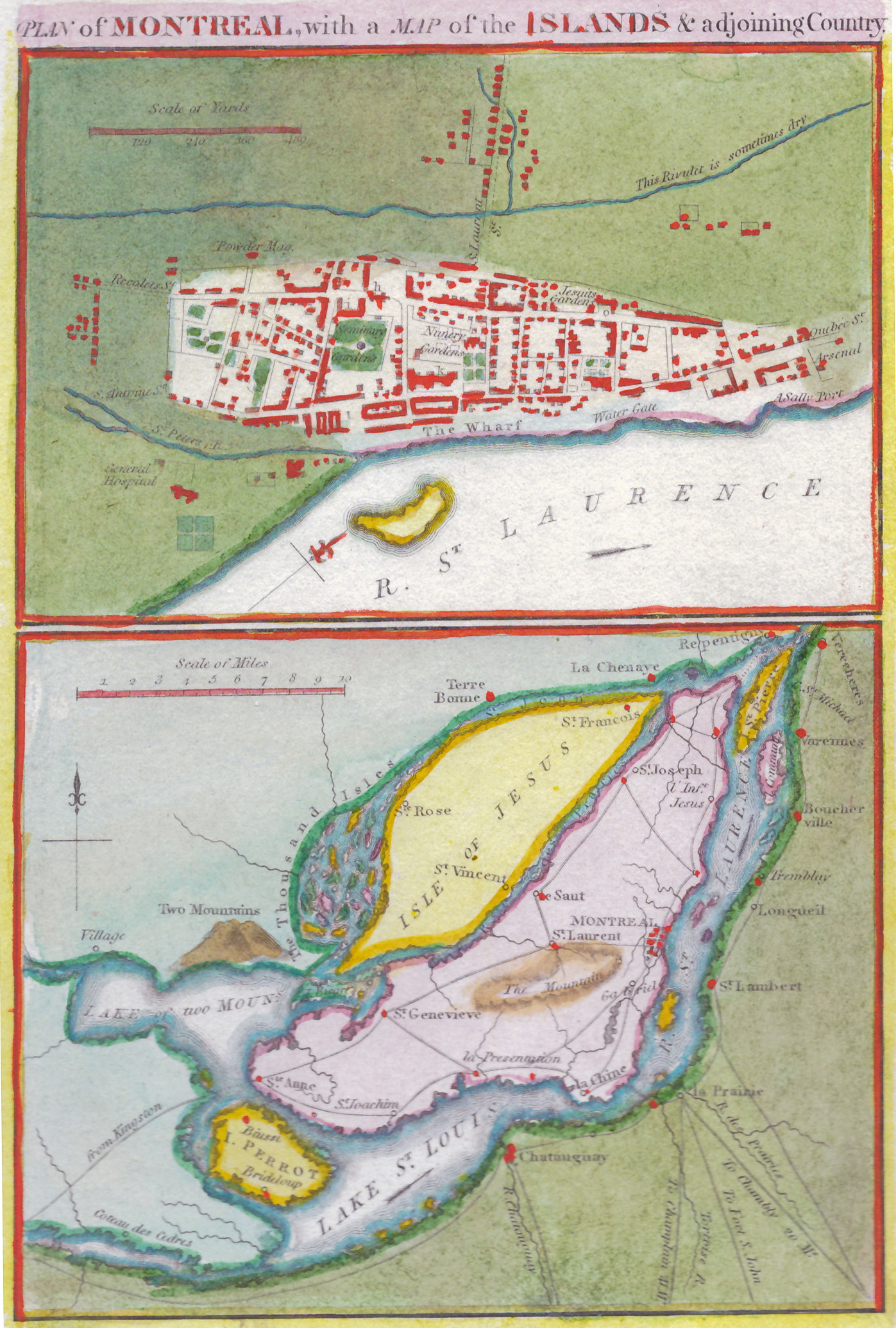 The 1815 map by John Melish is historical (not contemporary to the date published) and from a military atlas. It is interesting since it also shows the region around Montreal but the actual Old Montreal map dates from 1760. Photos courtesy of David Chandler and Stanley Sklar.