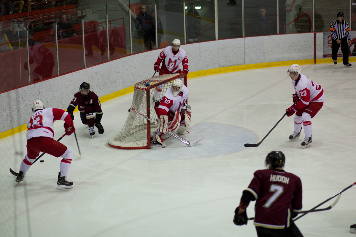 McGill looks to clear the puck out of their own zone. Photos by Marie-Pierre Savard.