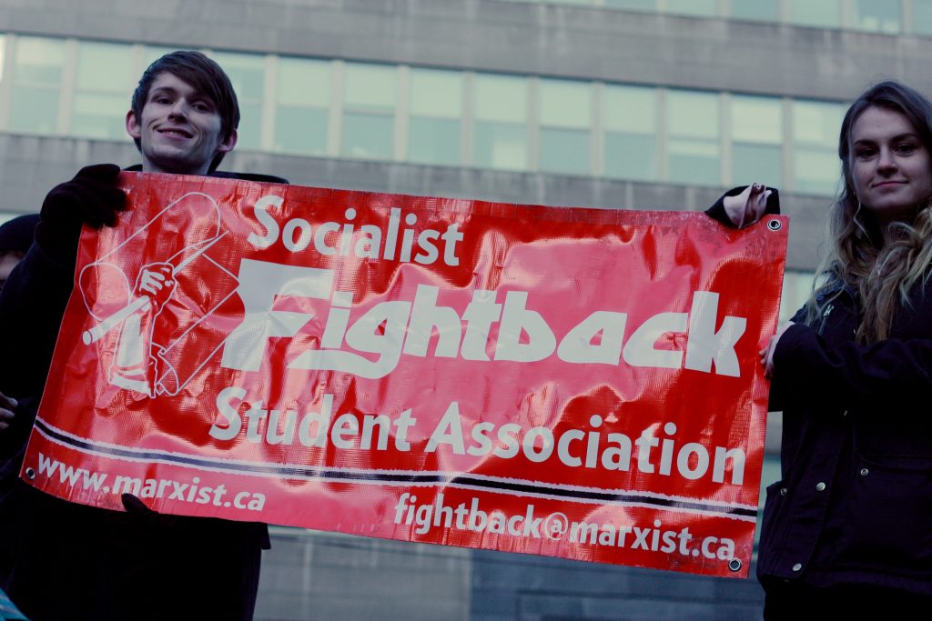 Concordia Socialist Fightback Student Association participated in Phillips Square. Photo by Savanna Craig.